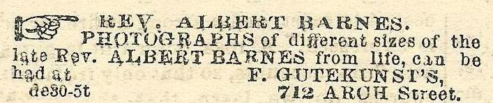 F Gutekunst, photos of late Rev Barnes 712 Arc MORNING POST 3 Jan 1871