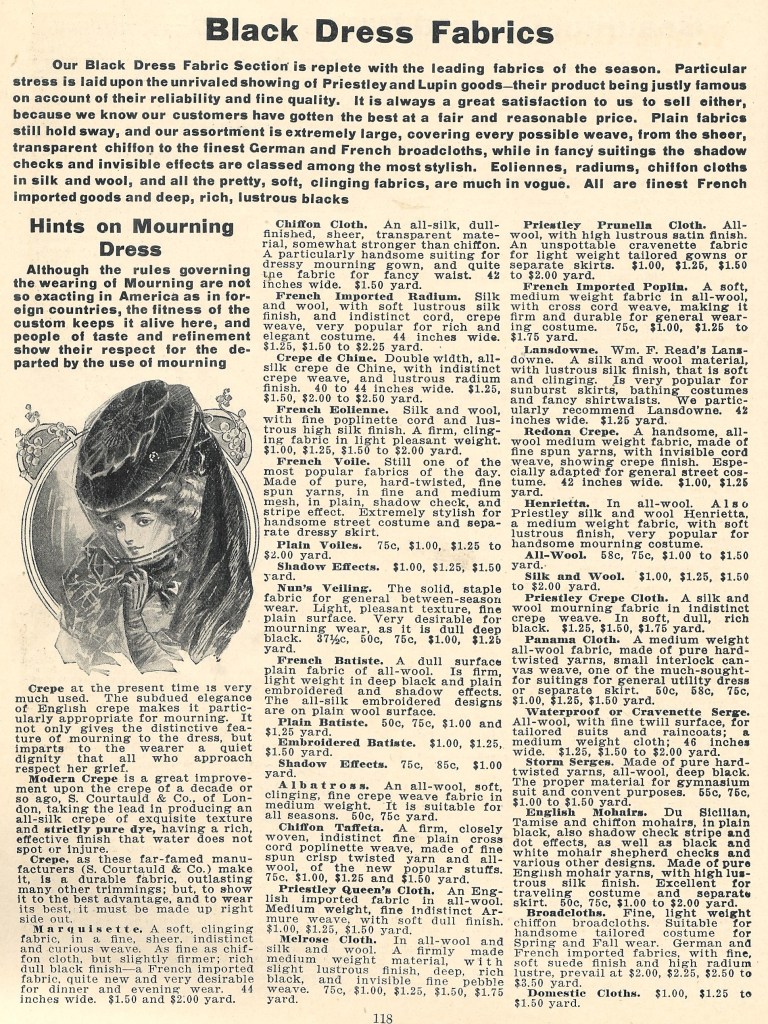Gimbel Bros catalogue 1907 see p111 mourning dress p118