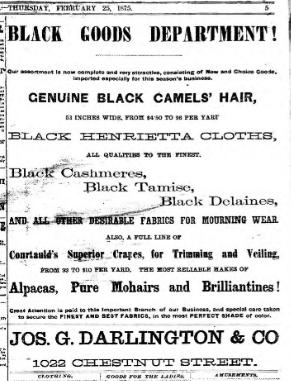 Jos G Darlington 1022 Chestnut tx mourning goods INQUIRER 25 Feb 1875 - Copy