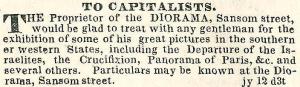 Diorama on Sansom wants capitalists PA INQUIRER 13 July 1839