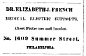 Eliz J French electrical supports 1609 Summer NEW CENTURY FOR WOMEN 24 June 1876 p 53 ads