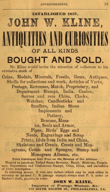 Jhn W Kline,antiques and curiosities,112 8s CPunch+Judy 1874