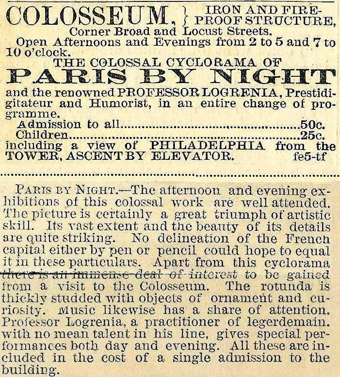 Colosseum with Cyclorama Paris by Night 14s+Loc Eve Bull 12 Feb 1877