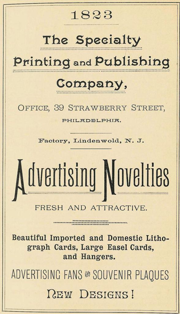 Specialty Printing+Publishing Co, adv novelties 39 Strawberry 1892 19th-CENT ALMANAC