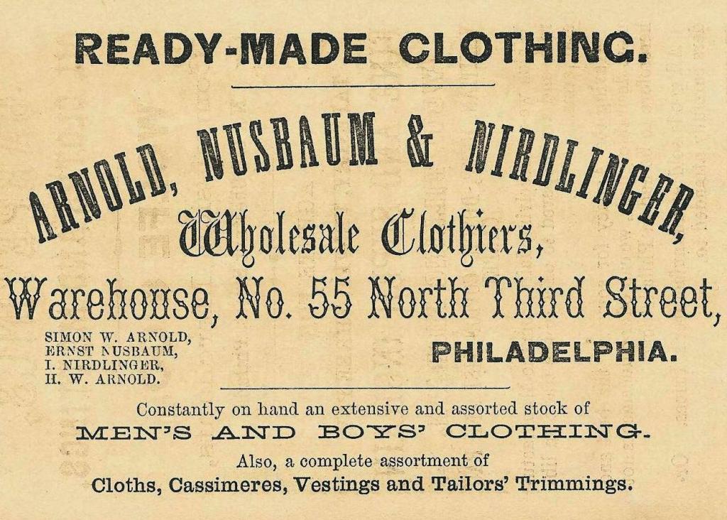 Arnold, Nusbaum+Nirdlinger USE ,clothiers,55 3n COWELL BUS DIR 1860 TROUSERS, p51