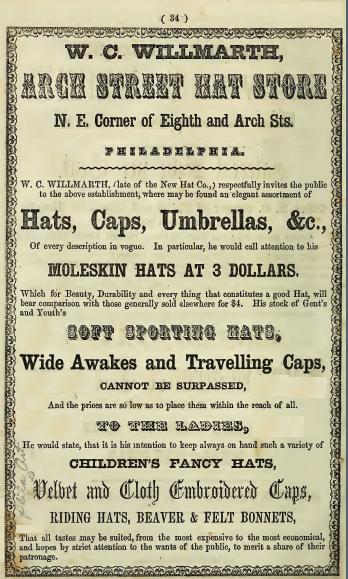 WC Willmarth,Arch St Hat Store,8+Arc ne McElroy 1855 end34