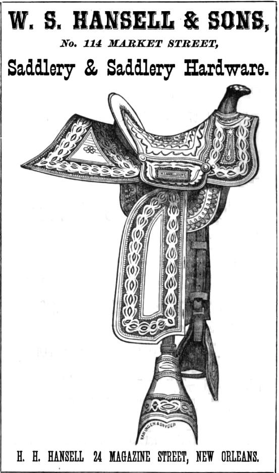 WH Hansell+Sons, saddles etc 114 Mkt ACCOUTREMENTS SADDLES Freedley 1867 444