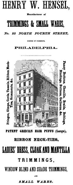 Hensel Henry W Hensel, patent Grecian hair puffs 22 4n SASHES TRIM GAZETTEER OF THE MANUFACTURES+MANUFACTURING TOWNS OF THE US 1866 p.6 google