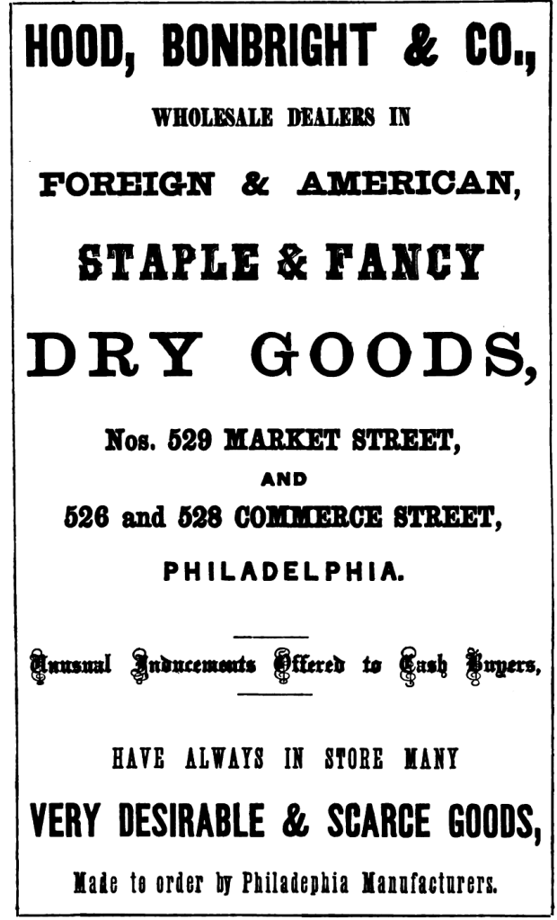 Hood, Bonbright+Co, dry goods 529 Mkt UNIFORMS BUTTONS Freedley 1867 252