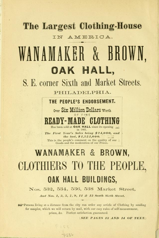 USE FOR BUTTONS IN CONVERSION Wanamaker+Brown Mkt+6 SE Philustrated 1871