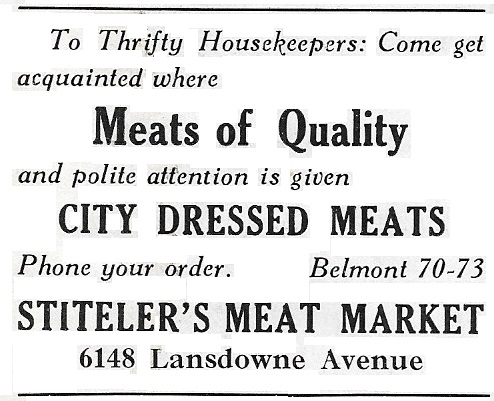 advertisement, Philadelphia, Stiteler's Meat Market, 6148 Lansdowne Ave, 1917, telephone orders
